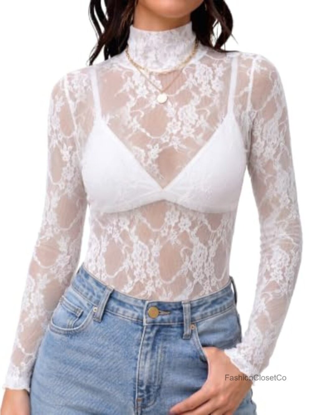 Women's Sheer Mesh Long Sleeve Turtleneck Top Layering Tee